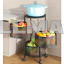 Металлическая полка для кухни Maxxim KS804 Metal Shelf поворотная с колесами 3 ящиков черная